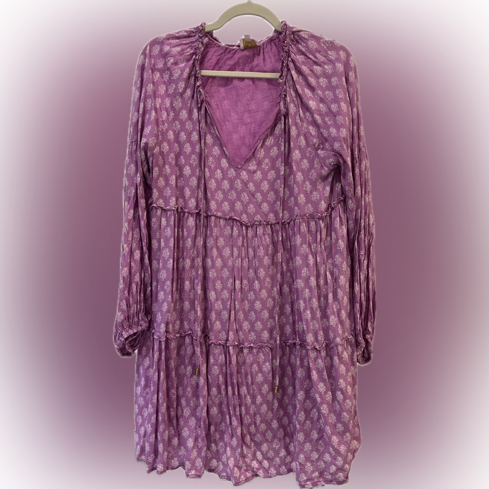 Women's Long Sleeve Boho Tiered Dress - Lavender